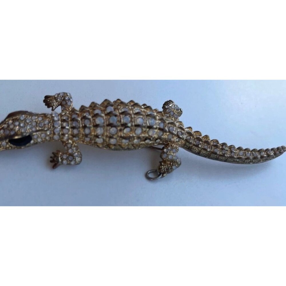 Vintage Alligator Stone Brooch Pendant Gold Tone Pin Women’s Sz 5” RARE - Picture 3 of 8